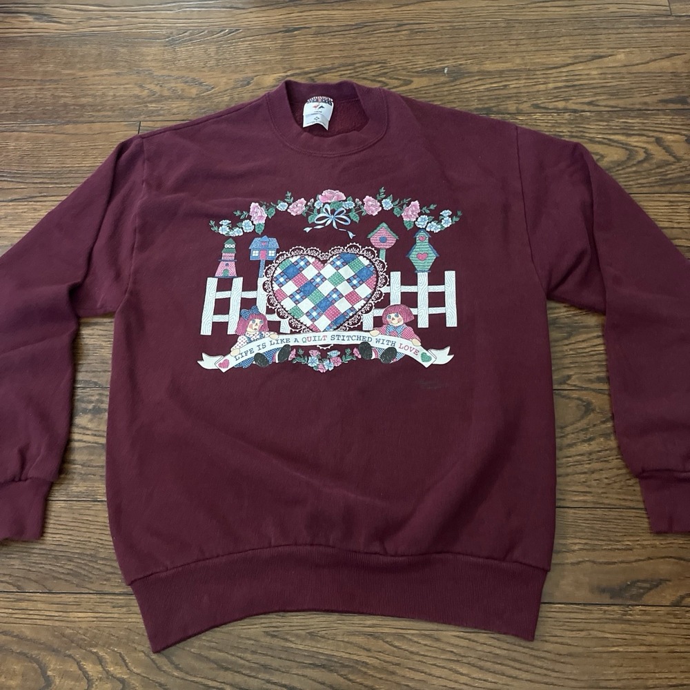 VTG Jerzees Sweater Women's M Cross Stitch Cottage Core Raggedy Ann Grandma